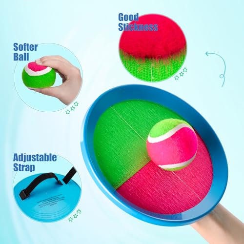 PlayZap Toss and Catch Ball Set - Outdoor Toys for Kids Games - Outside Yard Pool Beach Toys for 3 4 5 6 7 8+ Years Old Boys Girls - Birthday Baseball Gift - color: Pink 4 Paddles 4 Balls