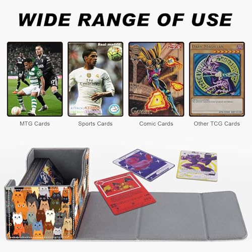 Magnetic Closure TCG Deck Box Portable Card Holder Trading Card Deck Box | PU Leather Collectible Card Case Game Trading Card Deck Box Storage Scratch Resistant Lining, A Crowd Of Cute Cats - color: A Crowd Of Cute Cats