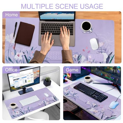 Petmolico 4-in-1 Wrist Rest Set with Desk Pad, Purple Orchid | Non-slip PU base, soft Lycra & memory foam, ergonomic pain relief, great for home/office