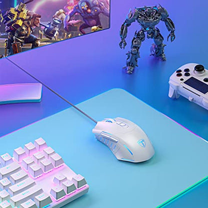 Wired Gaming Mouse, PC Gaming Mice [Breathing RGB LED] [Plug Play] High-Precision Adjustable 7200 DPI, 7 Programmable Buttons, Ergonomic Computer USB Mouse Windows/PC/Mac/Laptop Gamer-White