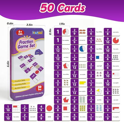 Kasfalci Fraction Dominoes Set,Math Games for Kids,Math Manipulatives,Counting Toys,Learning Games,Preschool Learning Activities,Homeschool Supplies,Kindergarten Classroom Must Haves,1st 2nd 3rd Grade - style: Fraction