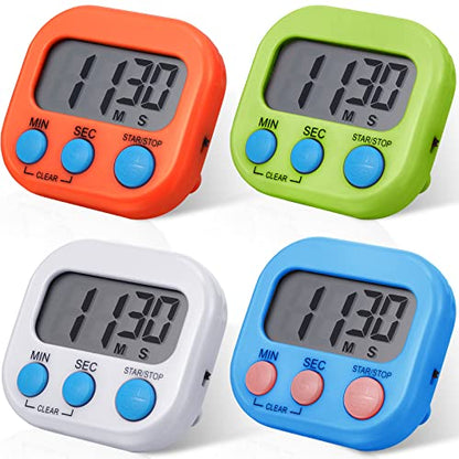 Weewooday 4 Pcs Large Classroom Timers, Magnetic Digital Kitchen Timer Bulk, Loud Alarm Electronic Countdown Stopwatch Multifunction for Classroom Office Cooking Baking Teacher Lab Gym (4 Colors) - color: 4 Colors
