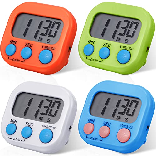 Weewooday 4 Pcs Large Classroom Timers, Magnetic Digital Kitchen Timer Bulk, Loud Alarm Electronic Countdown Stopwatch Multifunction for Classroom Office Cooking Baking Teacher Lab Gym (4 Colors) - color: 4 Colors