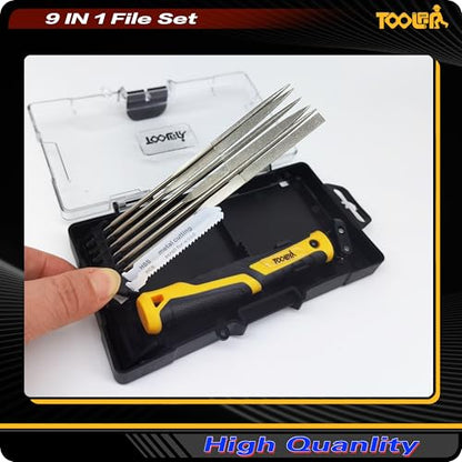TOOLAN: 8-In-1 Needle File & Saw Set With Storage box, 6 pcs Small Diamond Files, for Metal, Jewlers, Wood, Leather and Plastic, Ergonomic Designed Handle With Quick Change Mechanism - color: 8-in-1 Needle File Set