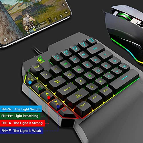 One-Hand Wired Gaming Keyboard+RGB Gaming Mouse+ Mouse Bungee Non-slip 360° Rotate Mouse Cable Holder Fixer+Backlit Converter for Nintendo Switch/Xbox/PS4/PC