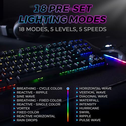 TECWARE Phantom 87 Key RGB Mechanical Gaming Keyboard | Outemu Red Switch | 16.8M Color LED Lighting | 18 Pre-Set | Low Latency | N-Key Rollover | Software Customizable Keys | Wired USB Connection - color: Red Switch