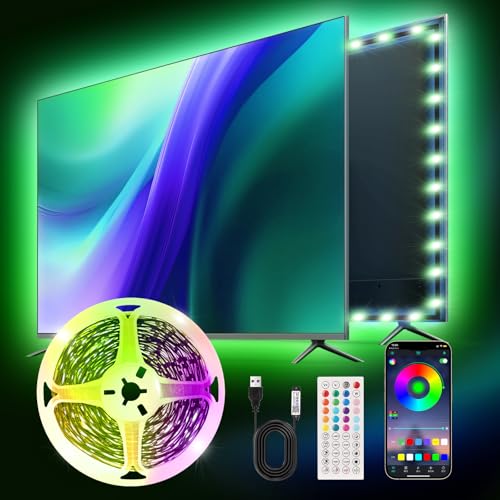 9.84ft Smart RGB LED TV Backlight Strip for 32-45 Inch TVs, Music Sync Bluetooth App & Remote Control, USB-Powered LED Lights for Bedroom, Gaming, Home Theater - size: 9.84ft