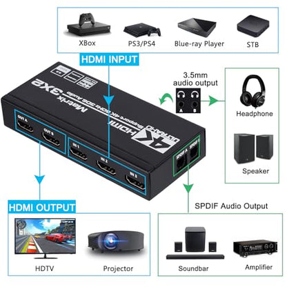 HDMI Matrix 3x2, 4K HDMI Matrix Switch 3 in 2 Out Switcher Splitter Box with EDID Extractor and IR Remote Control, Support Ultra 4K HDR, 4Kx2K@60Hz, 3D/1080P，HDMI 2.0b, HDCP 2.2