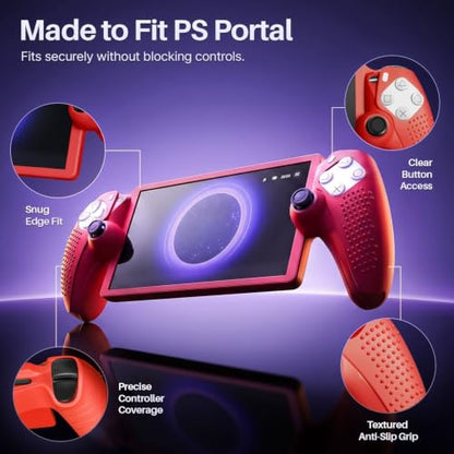 TNP Red Silicone Case Cover Skin Compatible with PlayStation Portal | Protective soft-grip shell for steadier handheld play; 1 flexible cover only, console and thumb grips not included - color: Red