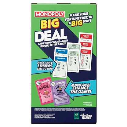 Monopoly Big Deal Card Game | Oversized Giant Large Cards for Family Fun | Ages 8+ | 2 to 5 Players | 15 Mins. | Travel Games for Kids and Adults