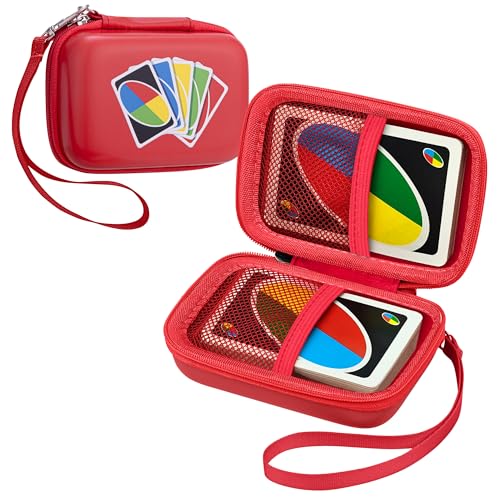 Leayjeen Card Case for UNO/Phase 10/Skip-Bo Cards,Travel Bag-Red | EVA Hard Shell,Smooth Zipper Closure,Fits 100-108 Cards,Compact Travel Size,Portable Storage Bag(Case Only) - color: Red