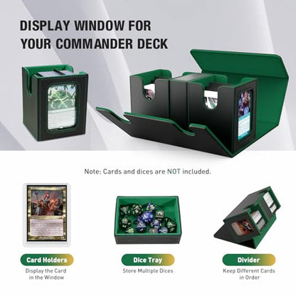 TiMOVO MTG Deck Box, Magnetic Trading Card Storage Case, Black+ Green | Holds 400+ Sleeveless Cards, 4 Dividers & Dice Tray, 2 Detachable Commander Card Deck Boxes, For Magic Game Cards - color: Black/Green