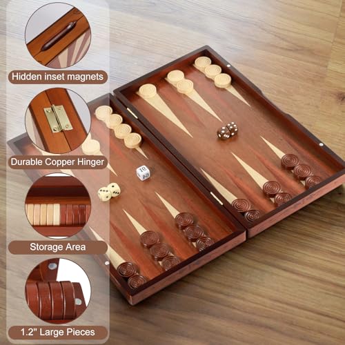 Handcrafted Wooden Backgammon Set - 16" Large Board Game with Oversized Pieces - Classic 2-Player Strategy Game Perfect for Adults & Kids - style: Stripe 39x40CM