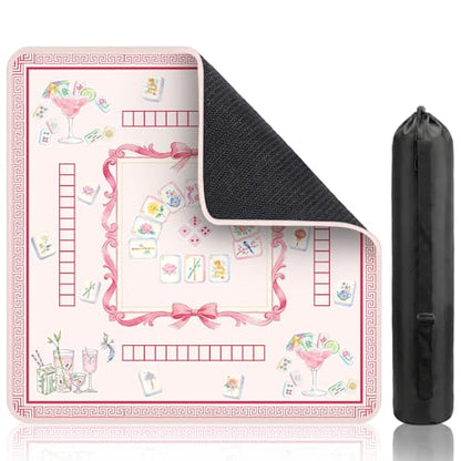 Pink Mahjong Tile Mahjong Table Mat, Non-Slip Noise Reduction Mah Jong Mat with Carrying Bag, Game Table Cover for Mahjongs Poker Card, Festival Birthday Gift for Mahjong Lovers, 31x 31In - color: Mahjong-pink