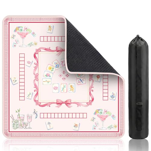 Pink Mahjong Tile Mahjong Table Mat, Non-Slip Noise Reduction Mah Jong Mat with Carrying Bag, Game Table Cover for Mahjongs Poker Card, Festival Birthday Gift for Mahjong Lovers, 31x 31In - color: Mahjong-pink