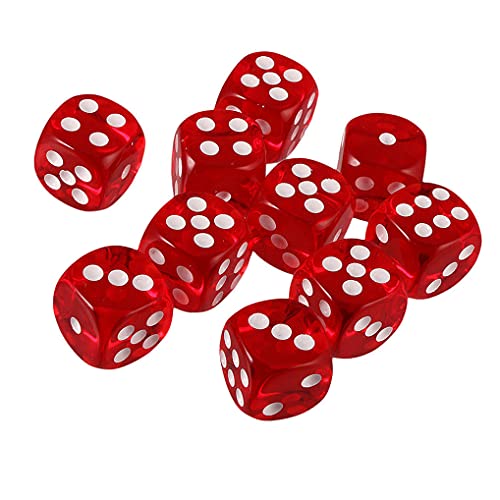 10PCS Polyhedral Dice - D6 Acrylic Dice (16mm, Transparent Red) for RPG, MTG, DND, Table Games - color: Transparent Red