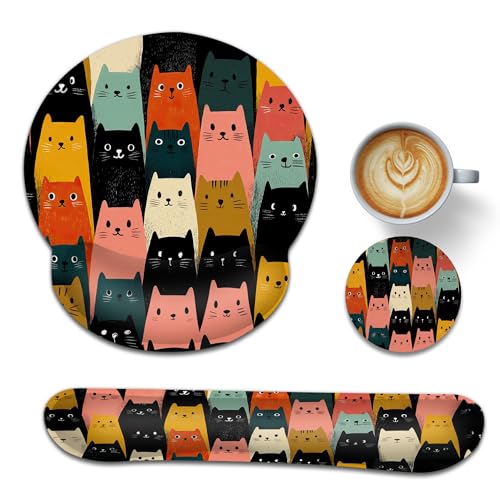Cute Cat Wrist Rest Mouse Pad and Keyboard Support Set,3 in 1 Ergonomic Memory Foam Mousepad with Non Slip Base, Gaming Mouse Pad for Office and Home - color: Cute Cat