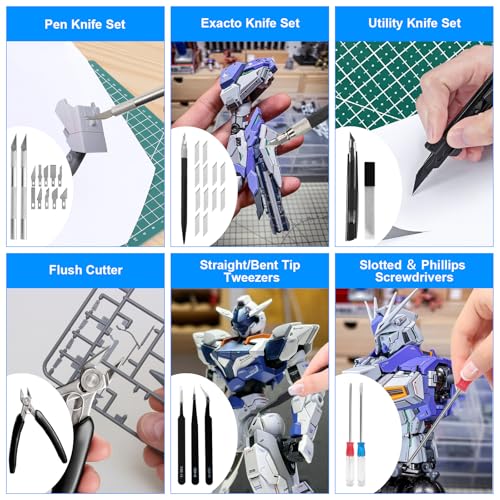 Gundam Tool Kit, 250 Pcs Professional Model Tool Kit for Gundam, Modeling Tools for Models with Decals Sticker Operated Box, Model Building Tools Hobby Tools Craft Set for Repairing Fixing Painting - color: 250 Pcs