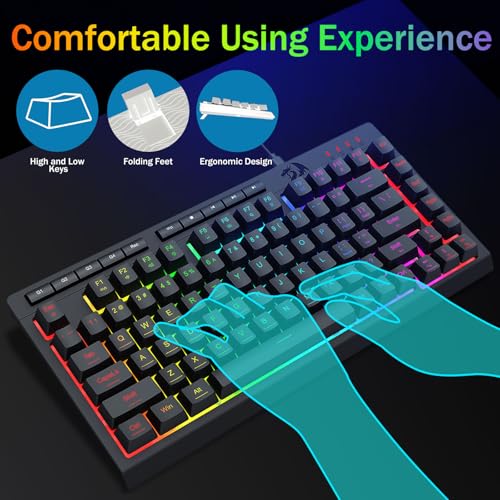 Redragon K524 75% Wired Gaming Keyboard, RGB Backlit, Whisper-Quiet, Black | Membrane Keyboard with Programmable Macro and Multimedia Keys, Anti-ghosting, Spill Resistant,Compact for Win/MAC/PS/Xbox - color: Wired