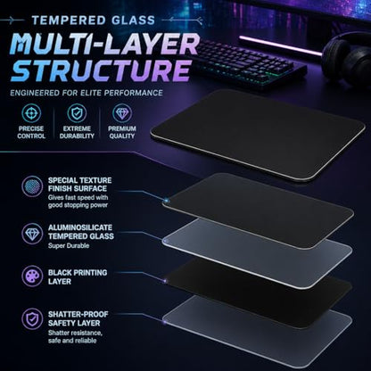 Tempered Glass Gaming Mouse Pad - Large 400×500×3mm (Obsidian Black) Thin Large Hard Mat, No - Slip Base for High - DPI Precision, Scratch - Resistant Smooth Surface, FPS/MOBA/Office Use - color: Obsidian Black, size: Large