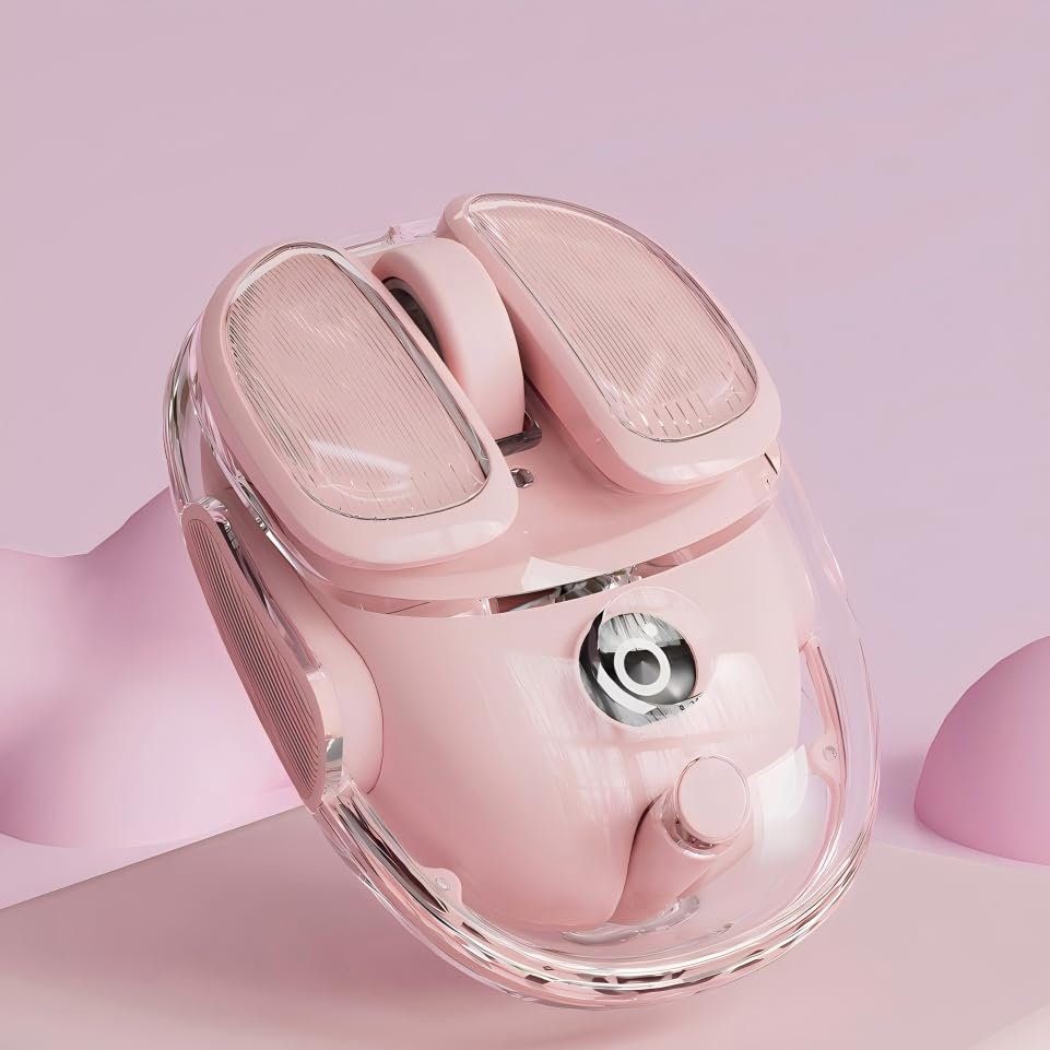 SEUNKWANG Q9 Transparent Wireless Mouse with RGB Lighting, Compact Multi-Device Bluetooth & 2.4G Computer Mouse, Rechargeable, Quiet Clicks, 4800 DPI Cute Mice for Laptop, PC, Mac, iPad - Pink - color: Pink