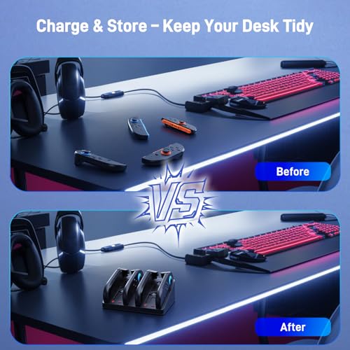 Charging Dock for Nintendo Switch 2 & 1 Controller | 4 in 1 Magnetic Secure Charger for Joy-Con 2 & Controllers | with 4 Game Card Slots & Organized Storage