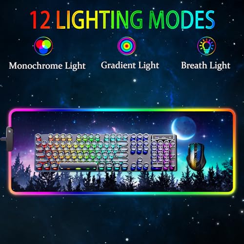 RGB Gaming Mouse Pad, Large Mousepad with Led Light, Gaming Accessories Keyboard Pad for Desk, Non-Slip Rubber Base Big Mouse Mat for Gamer, 31.5 X 11.8 Inch, Moon Starry Sky - color: 04 Moon Starry Sky