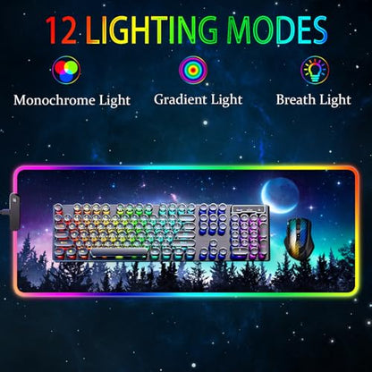 RGB Gaming Mouse Pad, Large Mousepad with Led Light, Gaming Accessories Keyboard Pad for Desk, Non-Slip Rubber Base Big Mouse Mat for Gamer, 31.5 X 11.8 Inch, Moon Starry Sky - color: 04 Moon Starry Sky