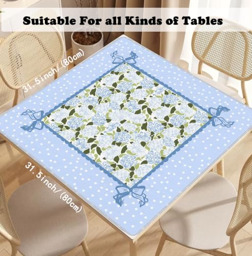 Coquette Blue Hydrangea Mahjong Mat 31.5" x 31.5",Blue and Green Floral Non-Slip Noise Reduction Mahjong Table Cover Accessories and Supplies for Dominoes Poker Card Board and Tile Games Gifts - color: Coquette Blue Hydrangea