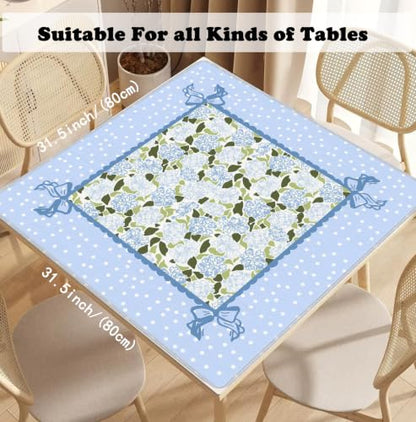 Coquette Blue Hydrangea Mahjong Mat 31.5" x 31.5",Blue and Green Floral Non-Slip Noise Reduction Mahjong Table Cover Accessories and Supplies for Dominoes Poker Card Board and Tile Games Gifts - color: Coquette Blue Hydrangea
