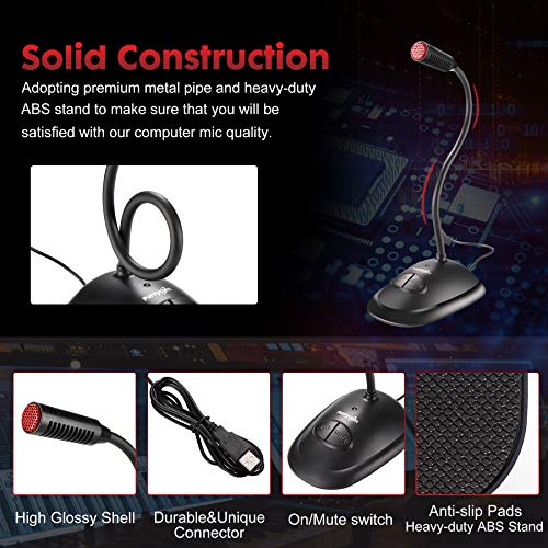 Perrycom USB Computer Microphone, Plug&Play Cardioid Condenser PC Laptop Mic, On/Off and Mute Buttons with LED Indicator, Compatible with Windows/Mac, Ideal for YouTube,Zoom,Recording,Games (6ft)
