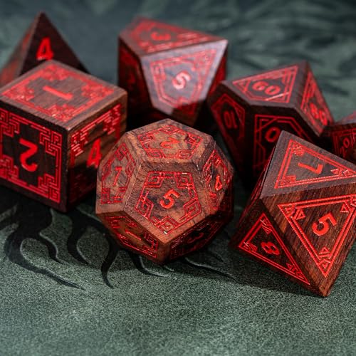 Wooden DND Dice Set Bubinga Wood Polyhedral Dice for Tabletop Games | Iron Box, DM Gift, for Dungeons and Dragons Role Playing Games - color: Bubinga Wood-hx