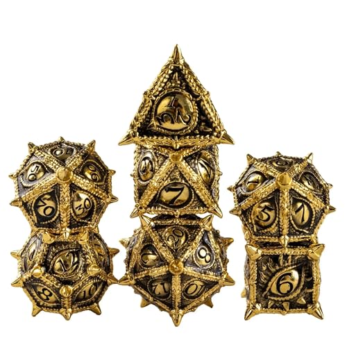 Metal Dice Set D&D Dragon Eye Metal DND Dice Set for Tabletop Games | Leather Storage Bag, DM Gift, for Dungeons and Dragons Role Playing Games - color: Dragon-black Gold