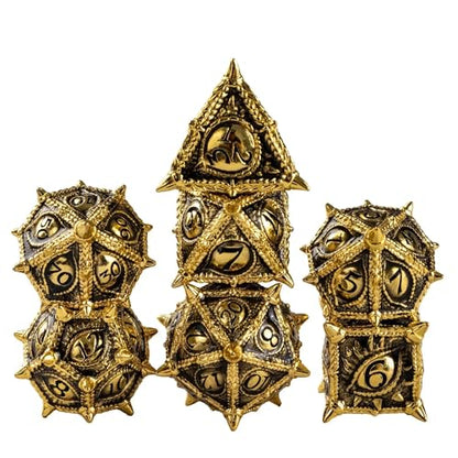 Metal Dice Set D&D Dragon Eye Metal DND Dice Set for Tabletop Games | Leather Storage Bag, DM Gift, for Dungeons and Dragons Role Playing Games - color: Dragon-black Gold
