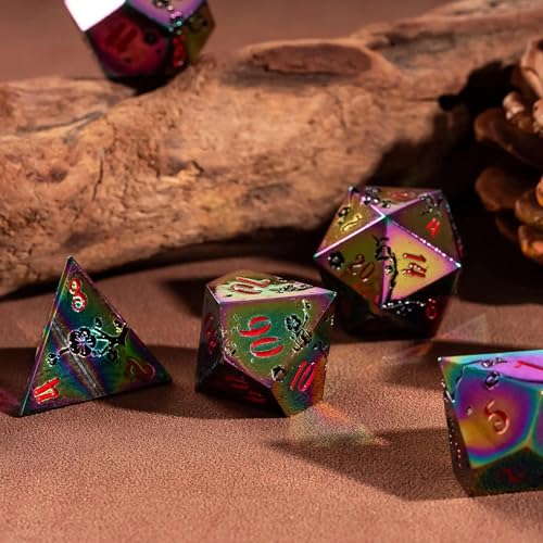 UDIXI Metal Dice Set D&D, 7PCS Flower Metal DND Dice Set Rainbow for RPG | Black Flower, Metal Case Packaging, Heavy Metal Dice, D&D Gift, for Dungeons and Dragons Role Playing Games Tabletop Games - color: Flower/Colorred