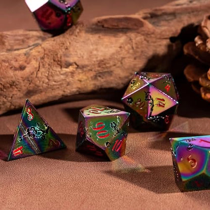 UDIXI Metal Dice Set D&D, 7PCS Flower Metal DND Dice Set Rainbow for RPG | Black Flower, Metal Case Packaging, Heavy Metal Dice, D&D Gift, for Dungeons and Dragons Role Playing Games Tabletop Games - color: Flower/Colorred