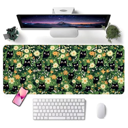 Mouse Pad, Desk Mat, 31.5x11.8in Large Mousepad | Desk Pad with Stitched Edge & Rubber Non-Slip Bottom, Gaming Mouse Pad, Mousepad for Home, Office, Grassland Black Cat - color: Grassland Black Cat