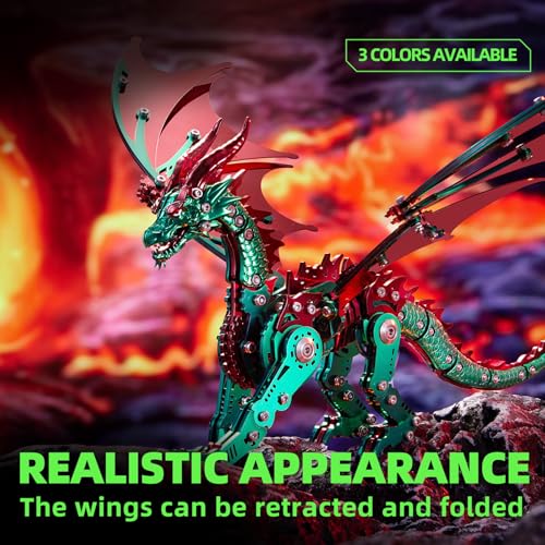 OreilleStar 3D Metal Dragon Puzzle, Mechanical Model Building Kit, Green and Red Assembly Puzzle for Adults Gift (Green Red Dragon) - color: Green Red Dragon