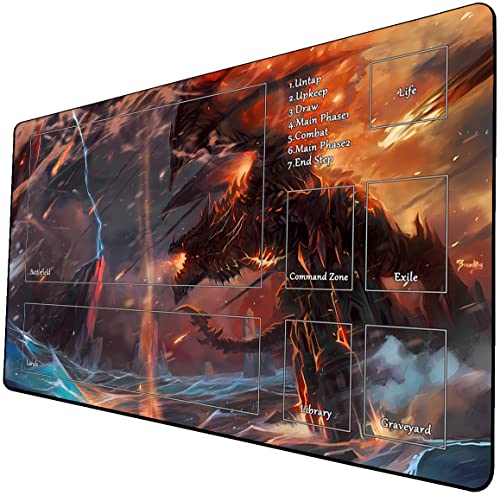 MTG Playmat, Game Play Mat for MTG TCG 24 x 14 inches Trading Card Inked Game Playmats with Storage Bag Smooth Rubber Surface Battle - color: Lightning Dragon With Zones