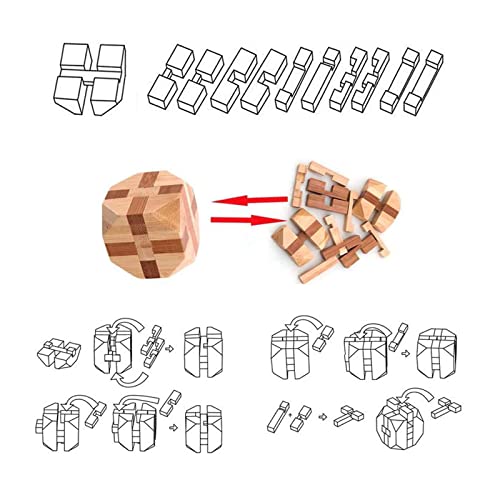 VolksRose 12pcs Wooden Brain Teaser Puzzles, IQ Challenge Puzzle Games, Logic Smart Mind Puzzle Box Lock Toy Removing Assembling 3D Small Puzzle Gift Set for Adults Teenagers Kids, 1.8inch 4.5cm - color: A-12pcs-4.6cm