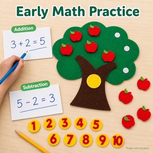 Felt Number Tree Counting Toy, DIY Non-Woven Math Board Set for Kids, Preschool Addition and Subtraction Learning Game, Toddler Early Education Classroom Supplies for Home and Kindergarten