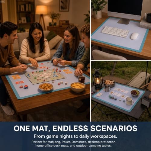 Blue Teal Mahjong Mat 31.5x31.5 Inch 2mm Thick Neoprene | Waterproof, Noise Reduction, Non-Slip, For Mahjong, Dominoes, Poker & Board Games, With Storage Bag & 4 Dice - color: Blue Teal