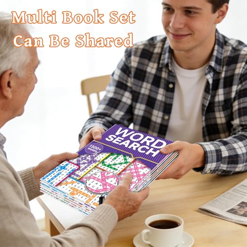 Elfew 8000+ Large Print Word Search Books for Adults & Teens & Seniors, 6-Pack with 330+ Themes Puzzles Activity Books for Brain Games & Stress Relief（Innovative Shape Word Search Design）
