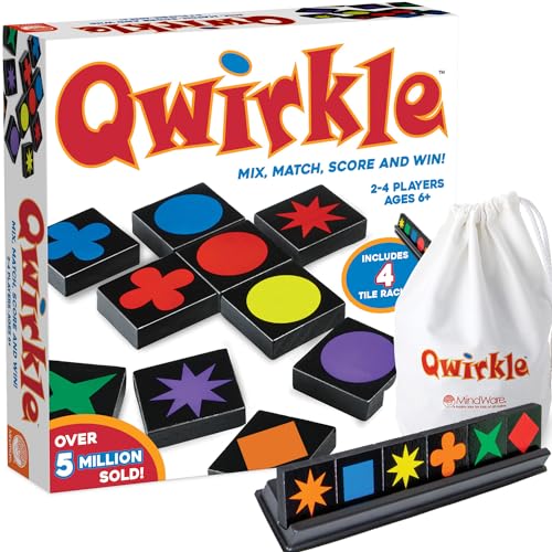 MindWare Qwirkle with Trays Board Game for Kids Ages 6+ Strategy Tile Game for Family Game Night 2-4 Players with 108 Wooden Tiles and 4 Trays | Match colors and shapes to score in this family strategy game for 2-4 players. Includes 4 storage trays, ages