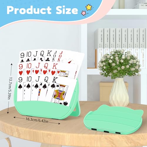 4 PCS Card Holders for Playing Cards, Playing Card Holder for Kids Adults Arthritis Little Hands,3 Layers Stand Foldable Card Holder for Card Games Parties Travel Family Game Night (Green)