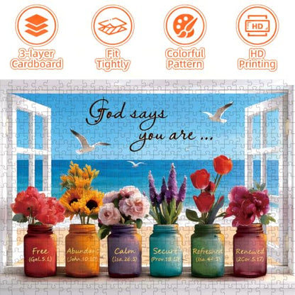 500 Piece Jigsaw Puzzles for Adults - Christian Bible Wishful Window Puzzle for Seniors & Families, 20.47" x 14.96" Bible Verse Puzzle with 1:1 Poster & Letters on Back - color: Wishful Window
