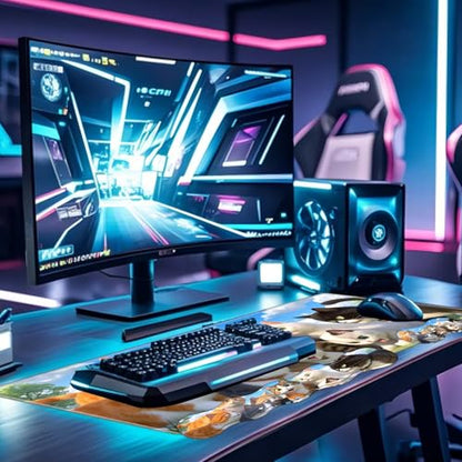 Large Gaming Mouse Pad Set with Wrist Support – 31.5" x 11.8" 4-in-1 XXL Mousepad with Keyboard Wrist Rest, Mouse Wrist Rest & Coaster – Ergonomic Desk Mat for Office, Home – Cat Family - color: Cat Family