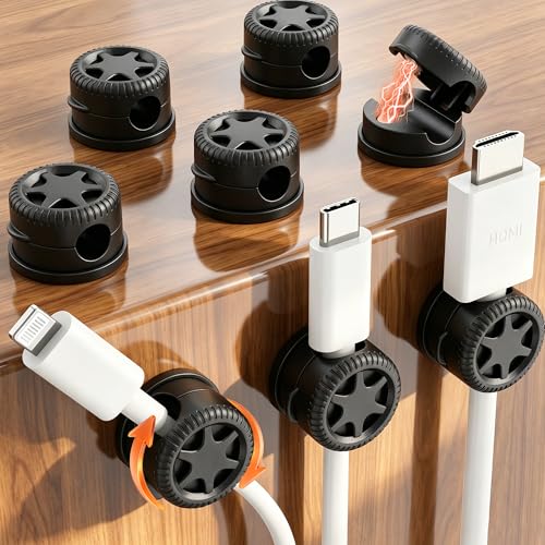 AGPTEK 8 Pack Magnetic Cable Clips, 360° Rotatable Cord Holder, Black | Adhesive Desk Cord Organizer for Nightstand, Home Office Wire Management Wire Keeper for Phone Charger USB Charging Cables - color: Black