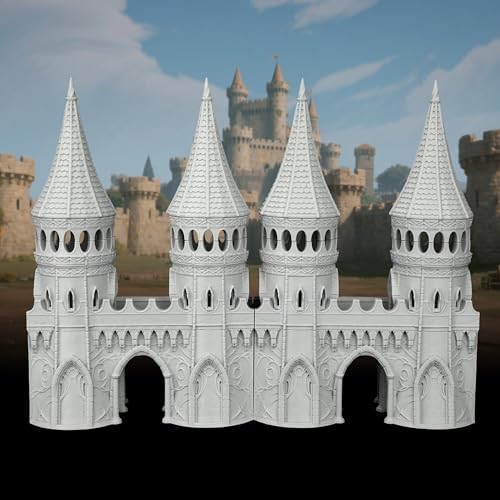 Gothic RPG Terrain Set for Dungeon Masters & Wargame, Modular Grand Fortress Entrance for TTRPG - 25mm Scale Unpainted Stone Archway & Defense Towers - City Gate (AF1104 B) - color: Af1104 B City Gate