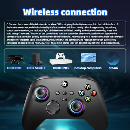TECTINTER Wireless Controller for Xbox One Controller,2.4GHz Xbox O ne Controller Wireless with 8 Color RGB Light/Programmable/800mAh Battery,Compatible with Xbox One S/X,Xbox On e Series X/S - color: Dark Black